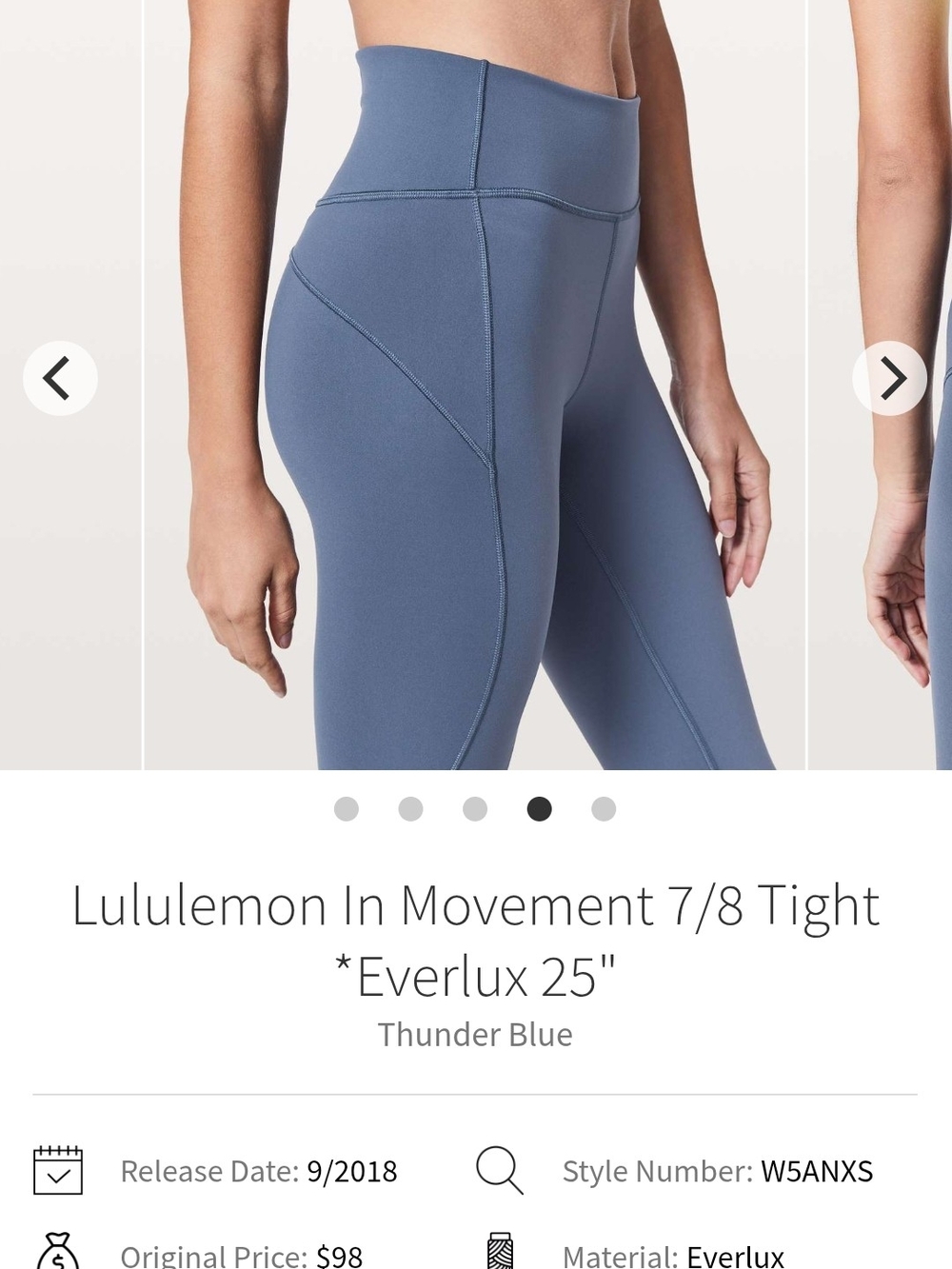 Lululemon Athletica High-Rise 7/8 Leggings in Thunder Blue